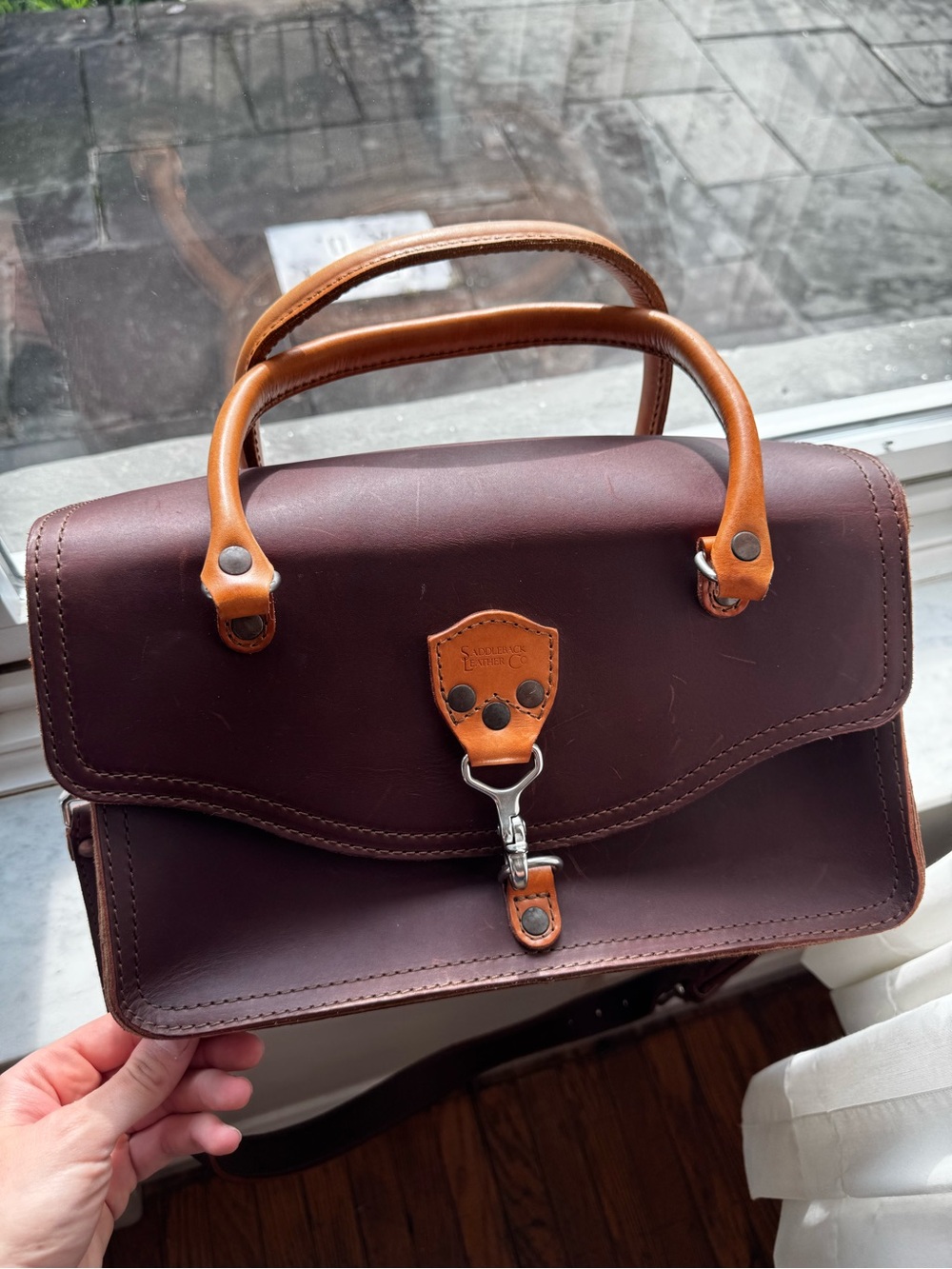 Saddleback Leather Satchel Bag - chestnut Brown with Tan Handles
